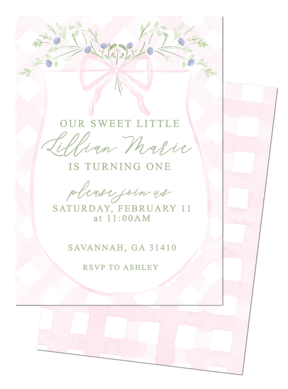 🎀Floral Pink Gingham Birthday Invitation