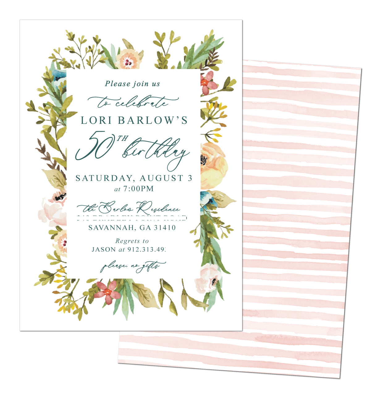 🌿Floral 50th Birthday Invitation