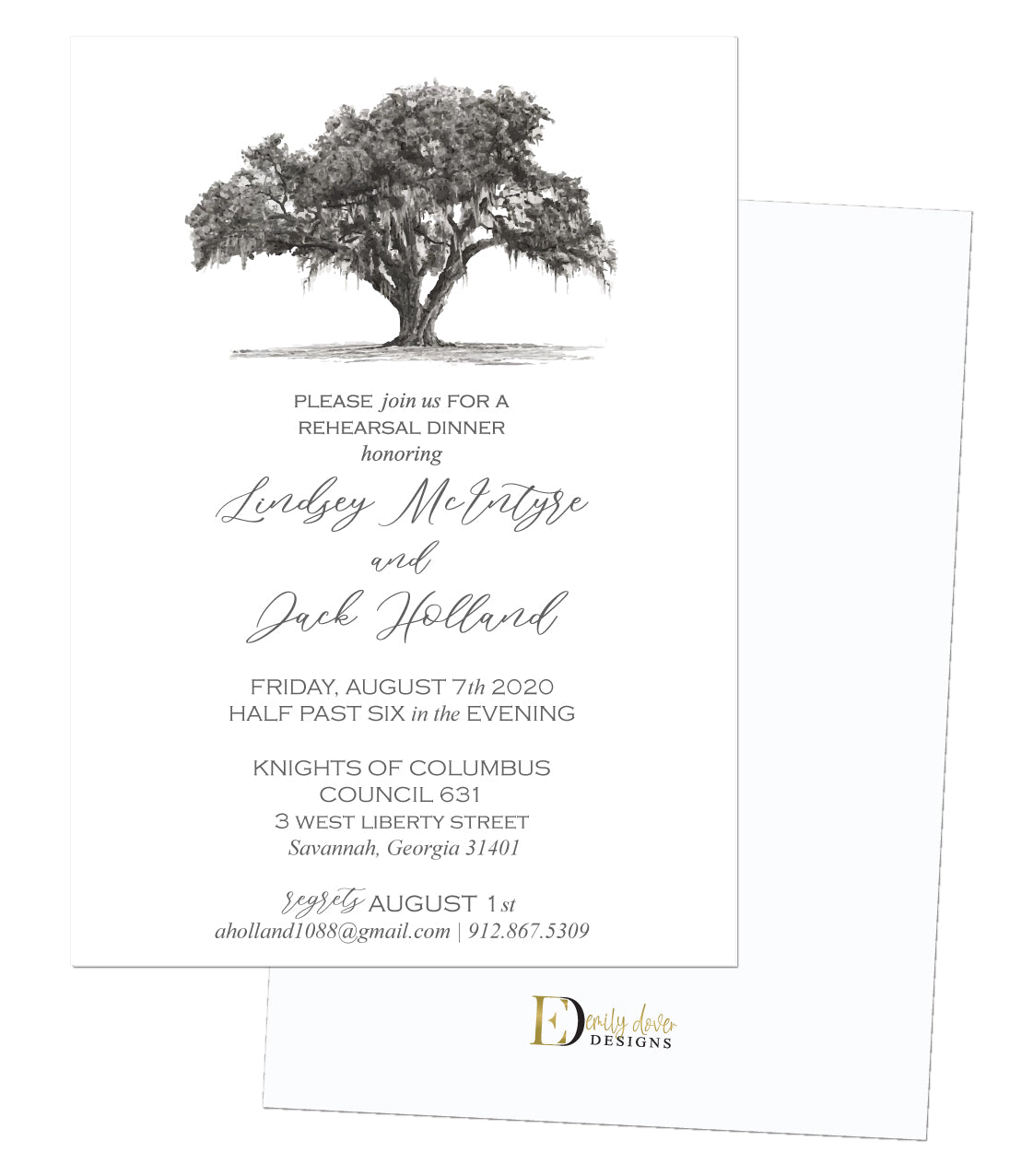 Oak Rehearsal Dinner Invitation