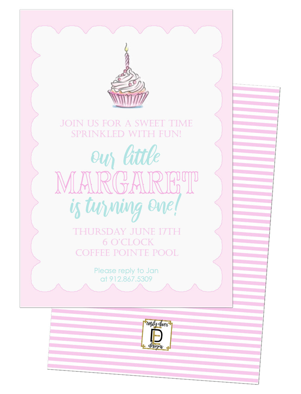 đ§Cupcake 1st Birthday Invitation