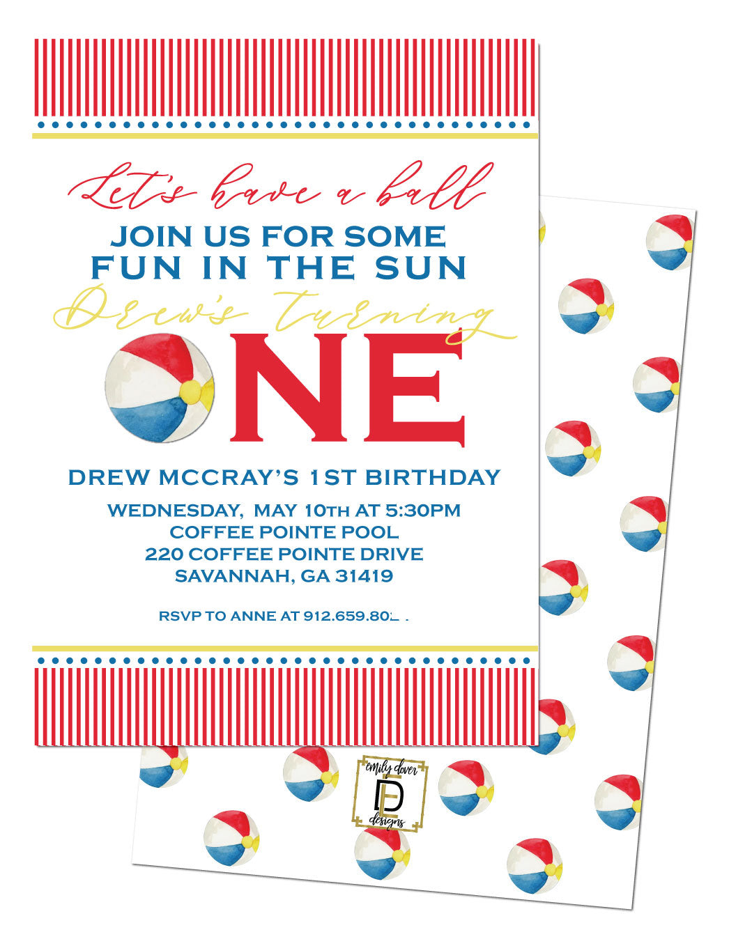 🏖️Beach Ball 1st Birthday Invitation