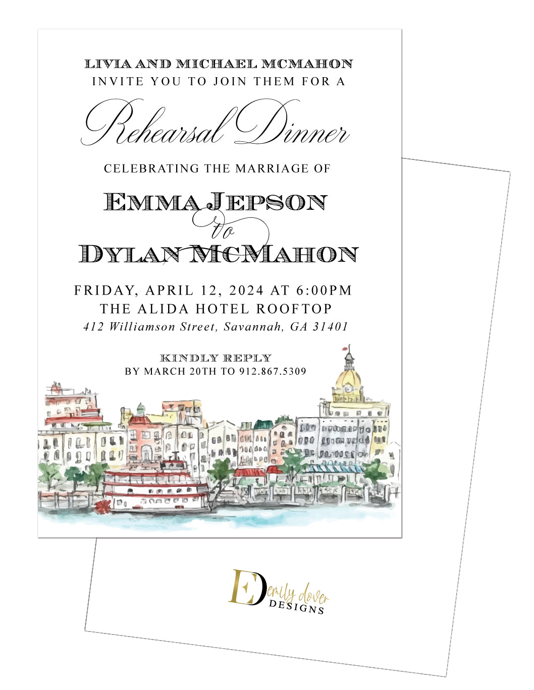 Downtown Skyline Rehearsal Dinner Invitation