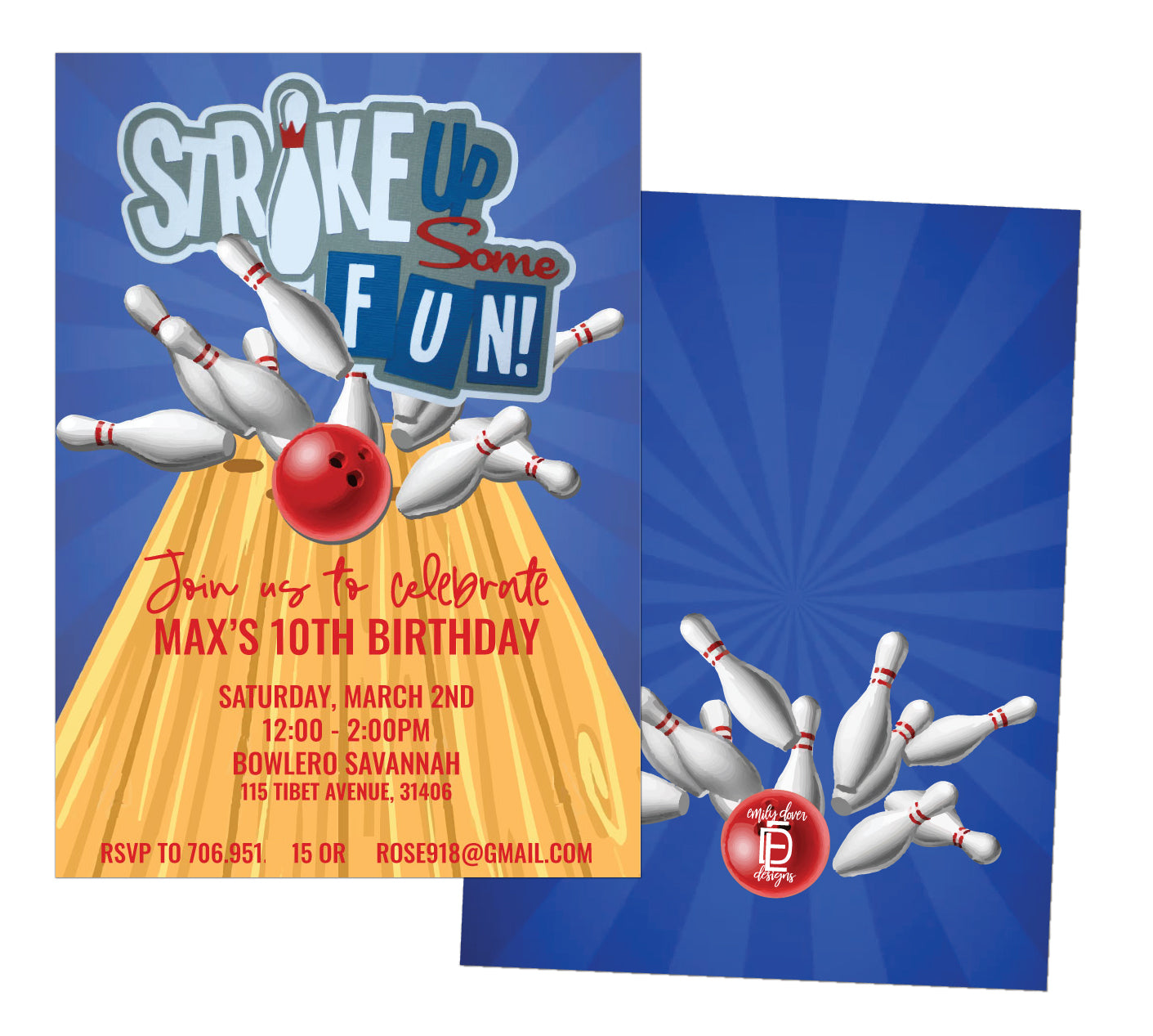 🎳Strike Up Some Fun Bowling Birthday Invitation