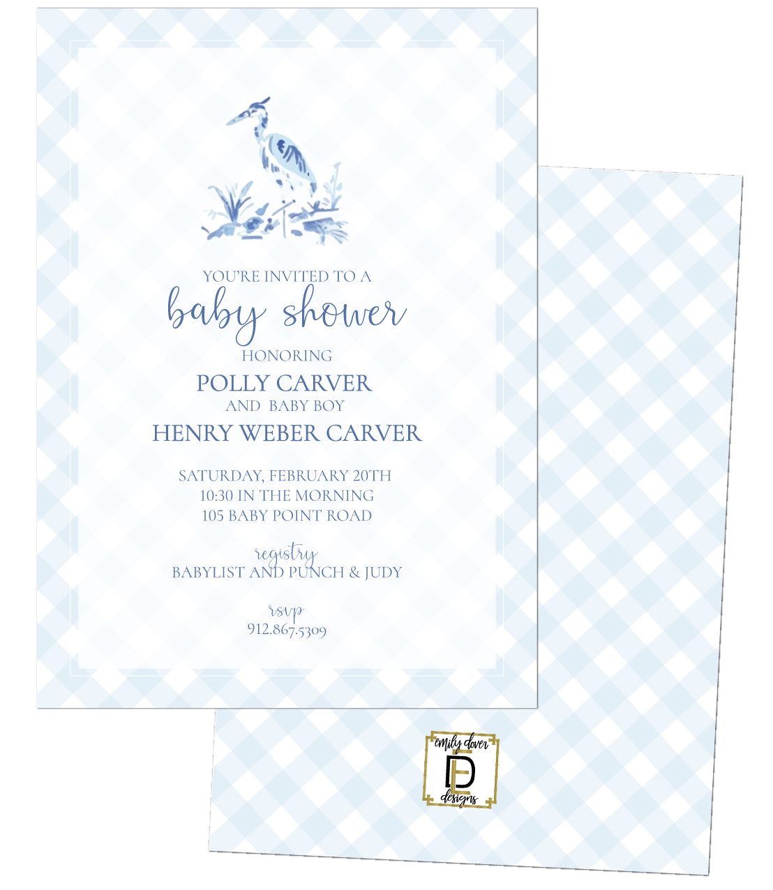Heron Baby Shower Invitation