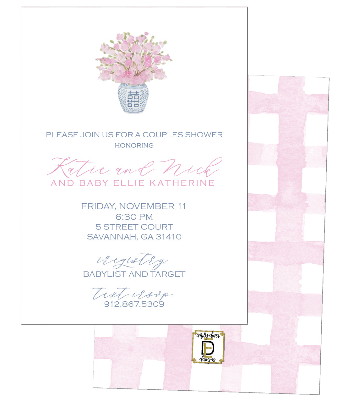 Chinoiserie Floral Baby Girl Shower Invitation