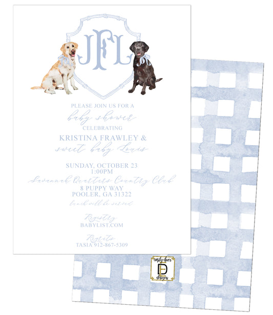 Pup Monogram Crest Baby Shower Invitation