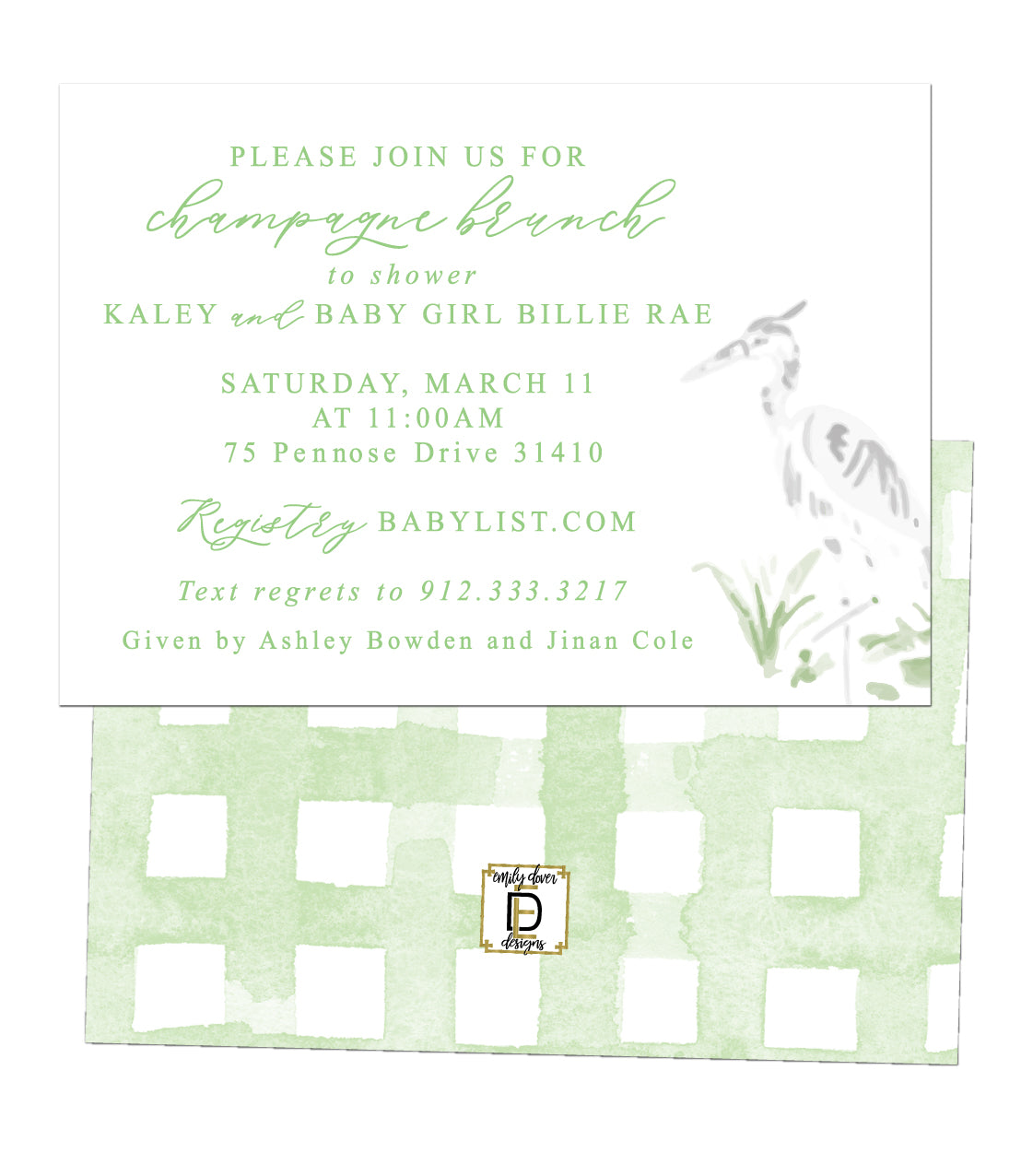Heron Baby Shower Invitation