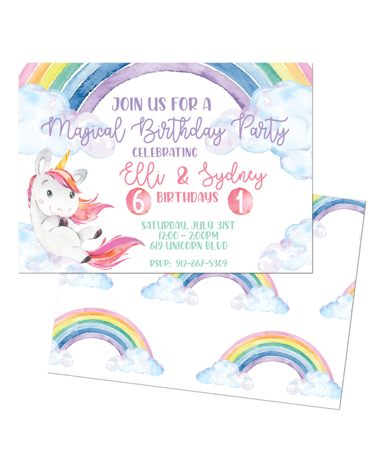 🌈Magical Rainbow Unicorn Birthday Invitation
