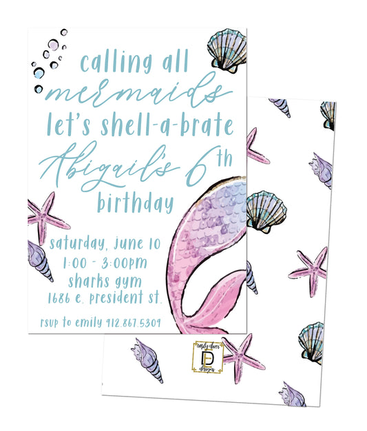 🧜‍♀️ Let's Shell-a-brate Mermaid Birthday Invitation