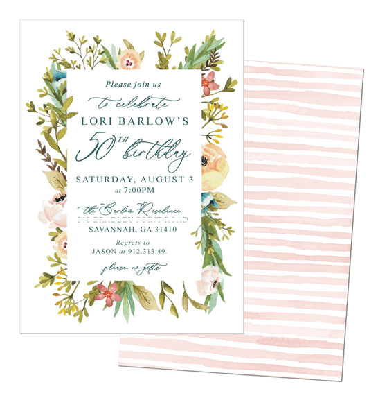 🌿Floral 50th Birthday Invitation