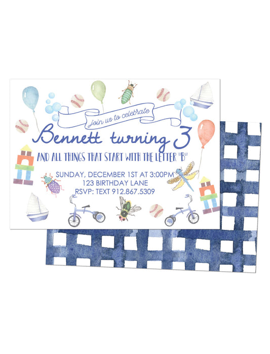 🚲All Things "B" Birthday Invitation
