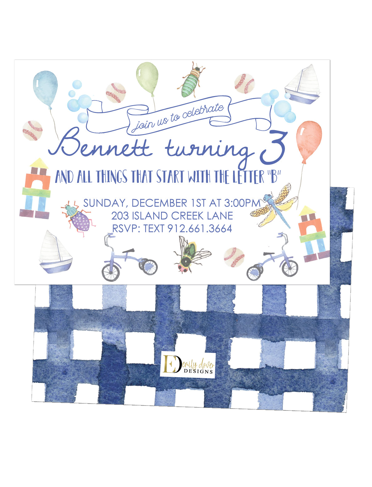 🚲All Things "B" Birthday Invitation