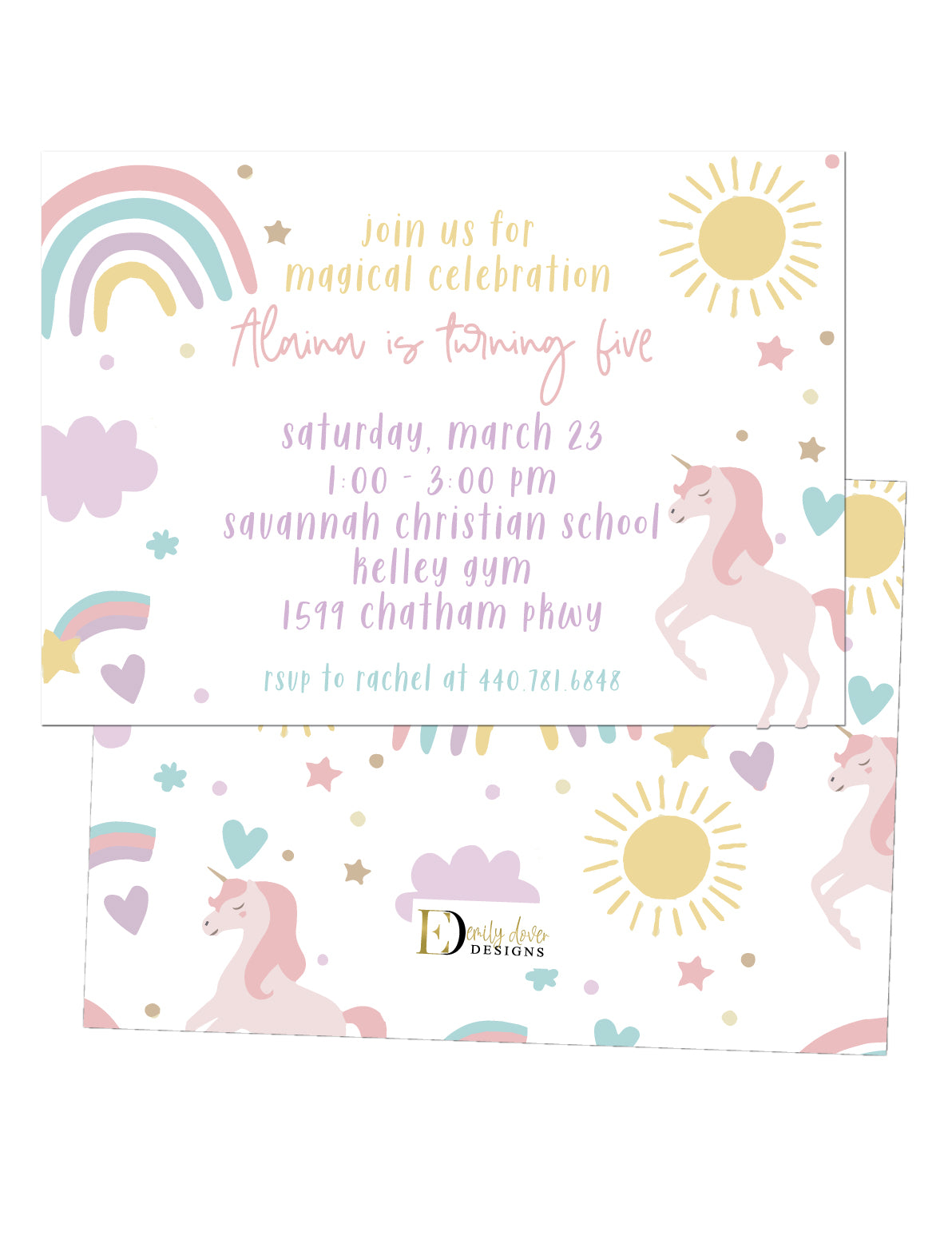 🦄Rainbow Unicorn Birthday Invitation