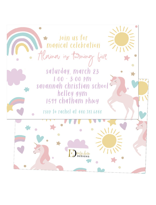 🦄Rainbow Unicorn Birthday Invitation