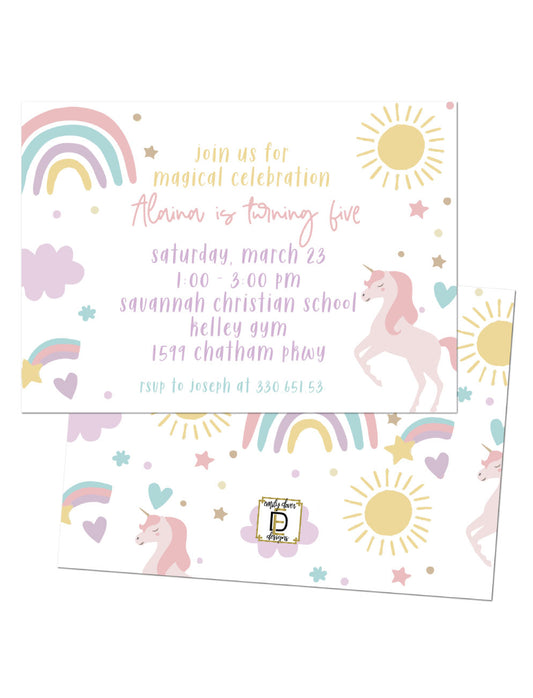 🦄Rainbow Unicorn Birthday Invitation