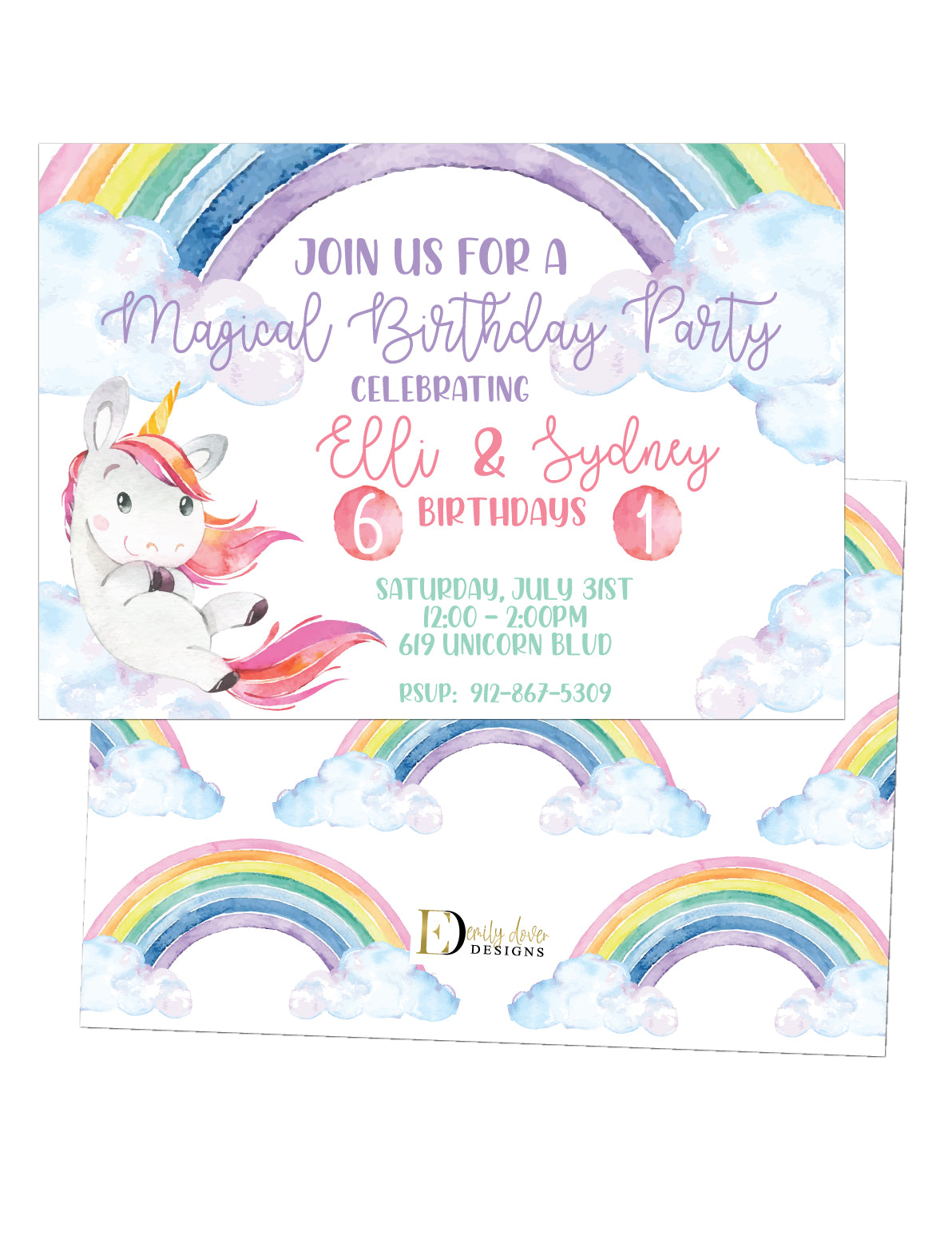 🌈Magical Rainbow Unicorn Birthday Invitation