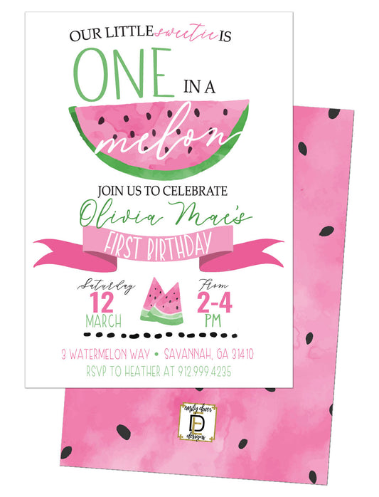 🍉One in a Melon Birthday Invitation