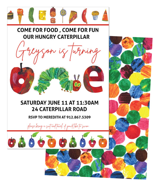 🍎Hungry Caterpillar Birthday Invitation