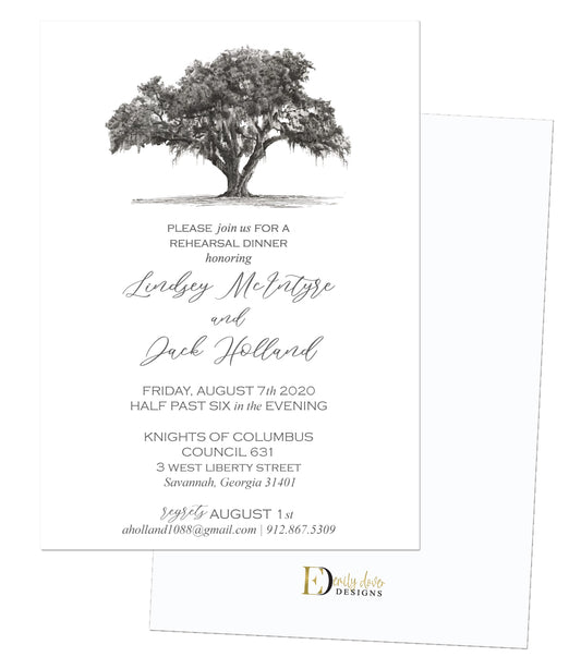 Oak Rehearsal Dinner Invitation