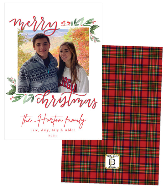 Holly Plaid Christmas Card