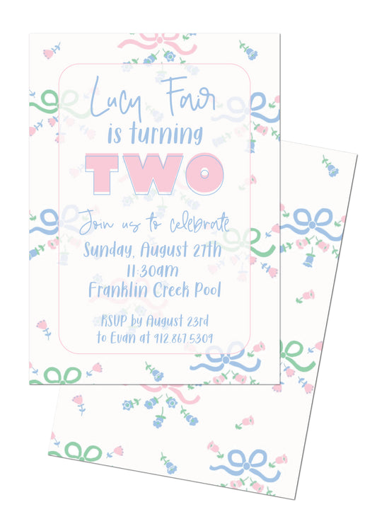 🎀Beaufort Bonnet Bow Birthday Invitation
