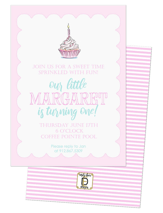 🧁Cupcake 1st Birthday Invitation