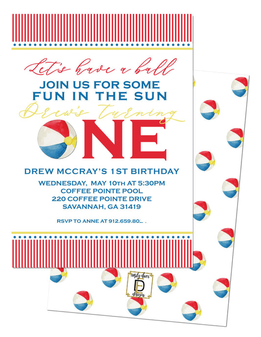 🏖️Beach Ball 1st Birthday Invitation