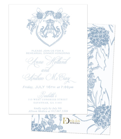 Monogram Crest Rehearsal Dinner Invitation