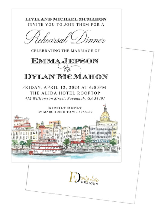 Downtown Skyline Rehearsal Dinner Invitation