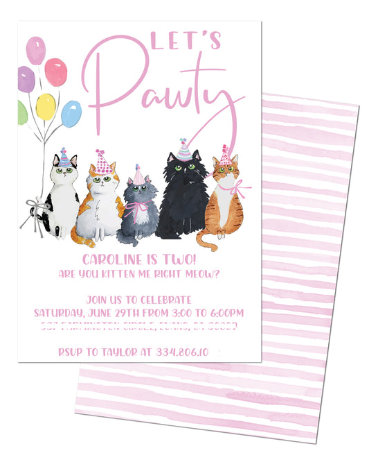 🐈Let's Pawty Cat Birthday Invitation