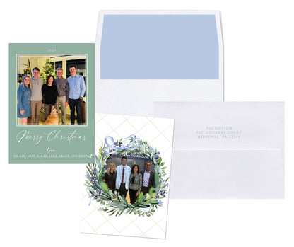 Custom Christmas Card with liner and addressed envelopes