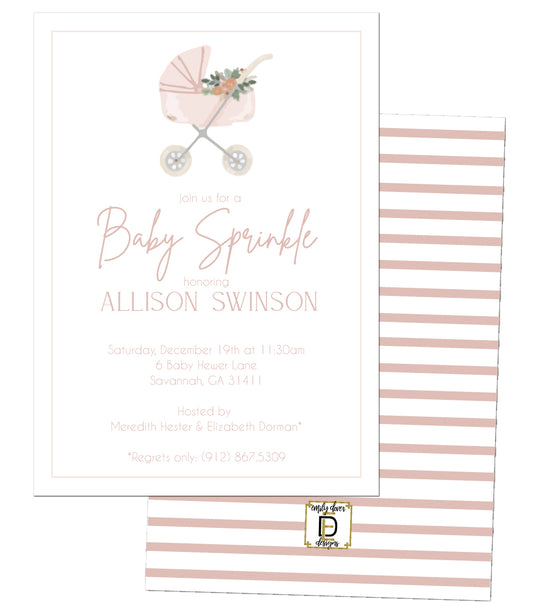 Floral Carriage Baby Girl Shower Invitation