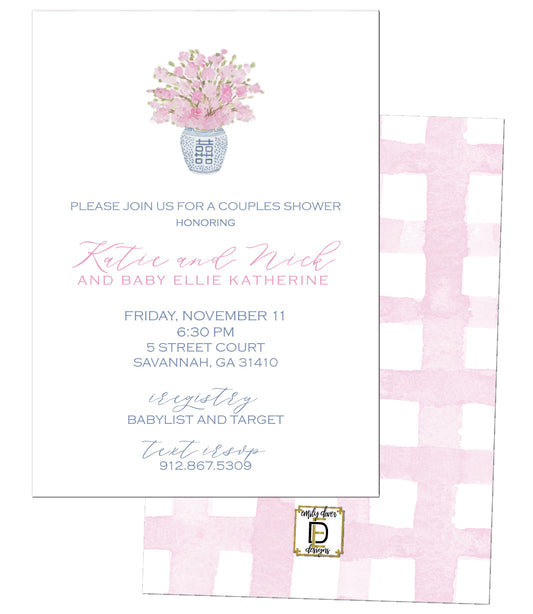 Chinoiserie Floral Baby Girl Shower Invitation