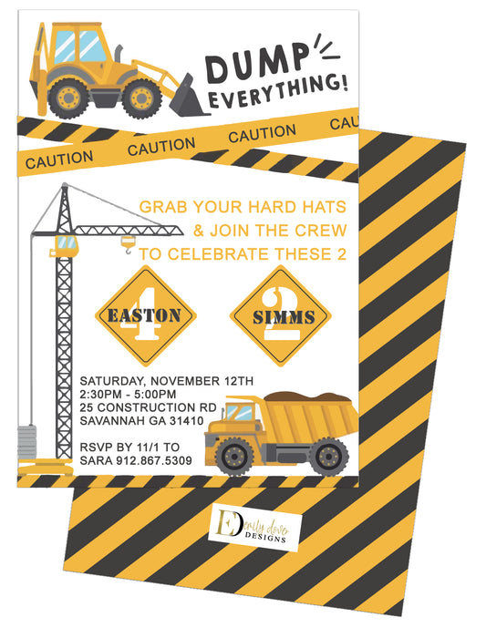 🚧Construction Birthday Invitation