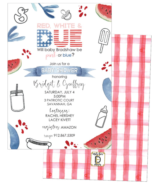 Red White and Due Baby Shower Invitation