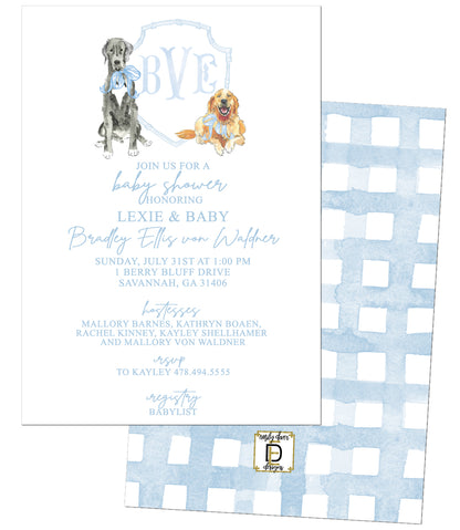 Pup Monogram Crest Baby Shower Invitation