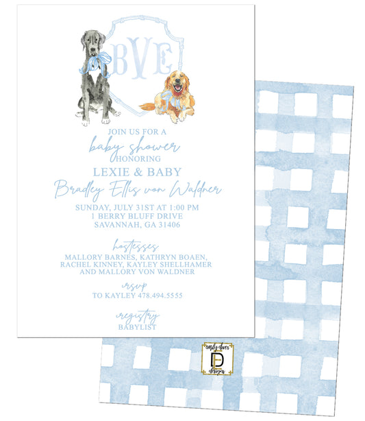 Pup Monogram Crest Baby Shower Invitation