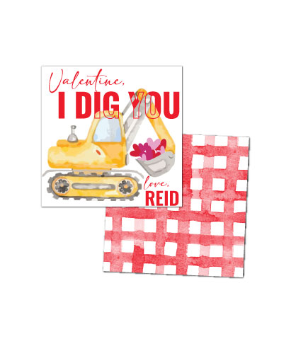 Excavator Valentines Tags