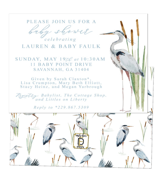 Heron Marsh Baby Shower Invitation