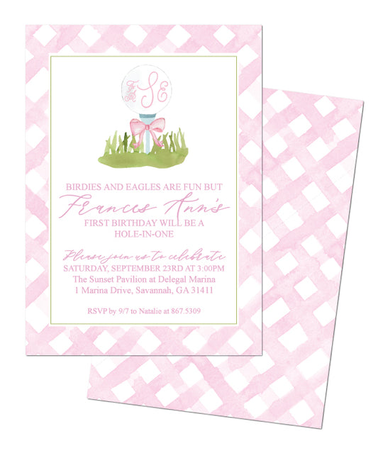 ⛳Girl's Hole In ONE Birthday Invitation