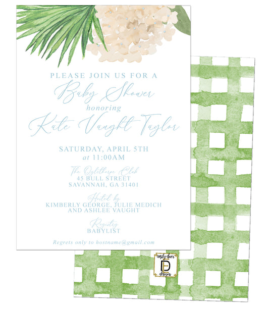 Hydrangea Palm Baby Shower Invitation