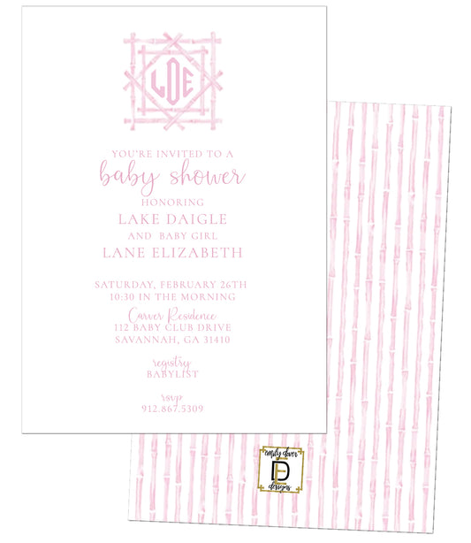 Pink Bamboo Baby Shower Invitation