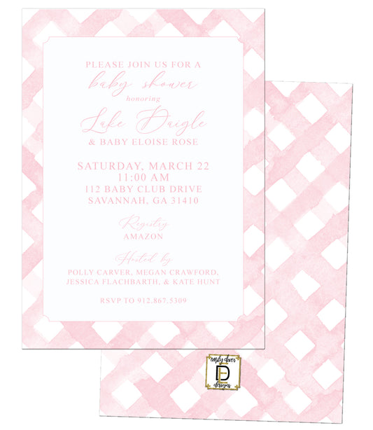 Pink Gingham Baby Shower Invitation