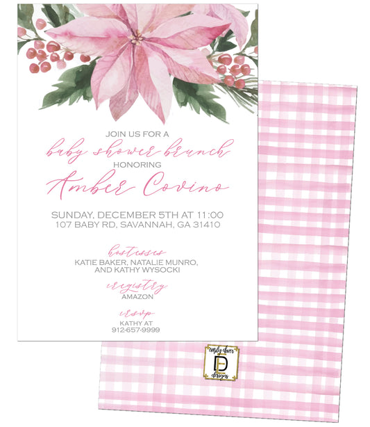 Pink Poinsettia Baby Shower Invitation